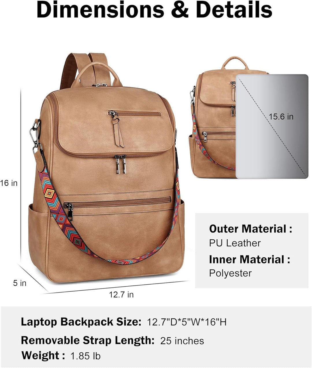 FADEON Mochila para computadora portátil para mujer, mochila de via...