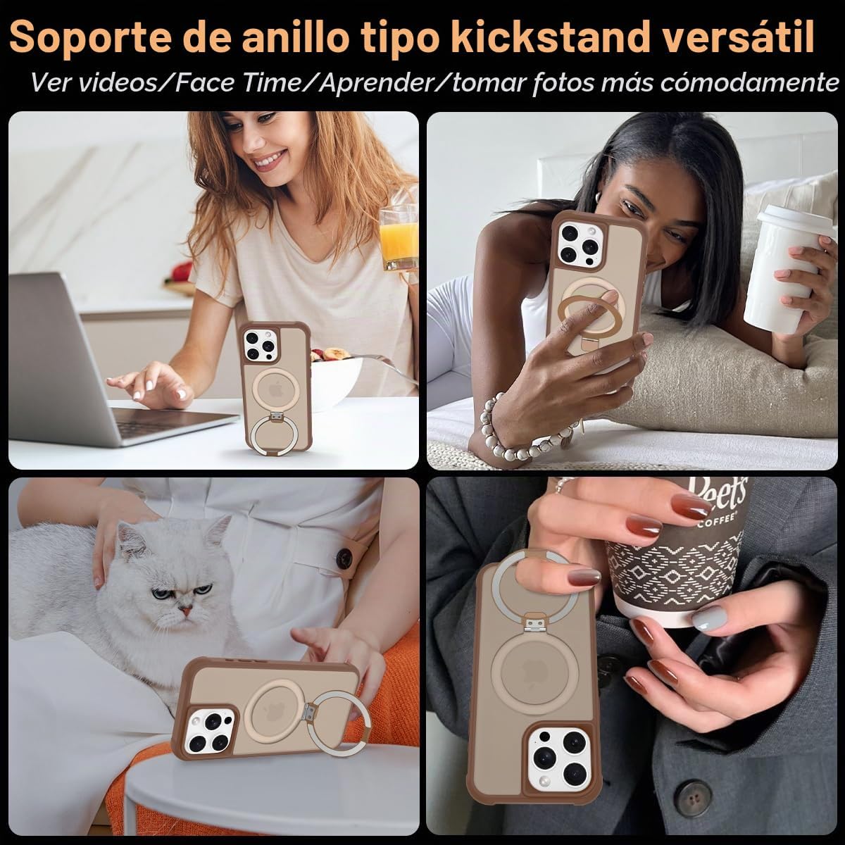 Funda compatible con iPhone 16 Pro con soporte, color marrón desierto