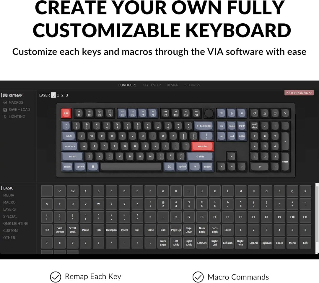 Keychron V6 Teclado mecánico con cable personalizado con perilla, d...
