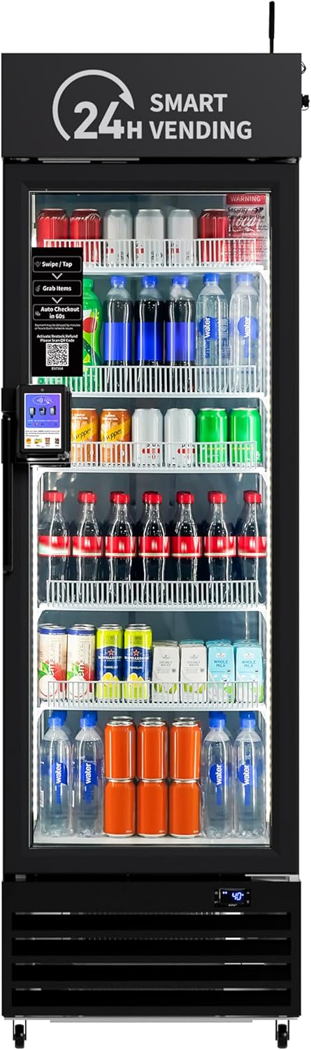 Máquina expendedora AI con autopago – DC360 Combo expendedor refrigerado para alimentos frescos, aperitivos y bebidas frías – Inventario en tiempo real – Ideal para oficina, escuela, hospital, gimnasio (negro)