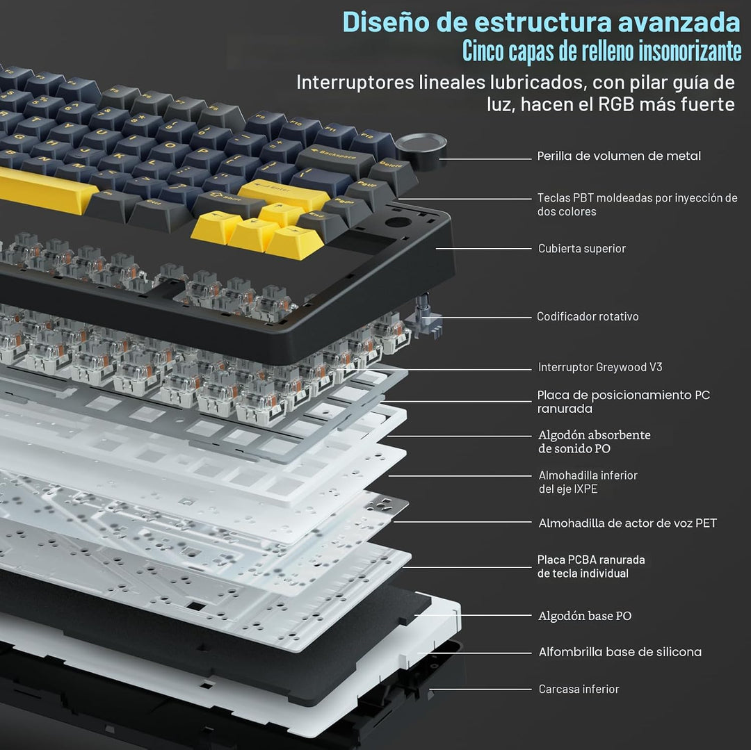 AULA F75 75% Teclado mecánico inalámbrico, teclado intercambiable e...