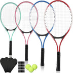 4 raquetas de tenis para adultos recreativas para 4 jugadores, raqueta de tenis ligera de 27 pulgadas con 3 pelotas de tenis para entrenar principiantes con bolsa de transporte