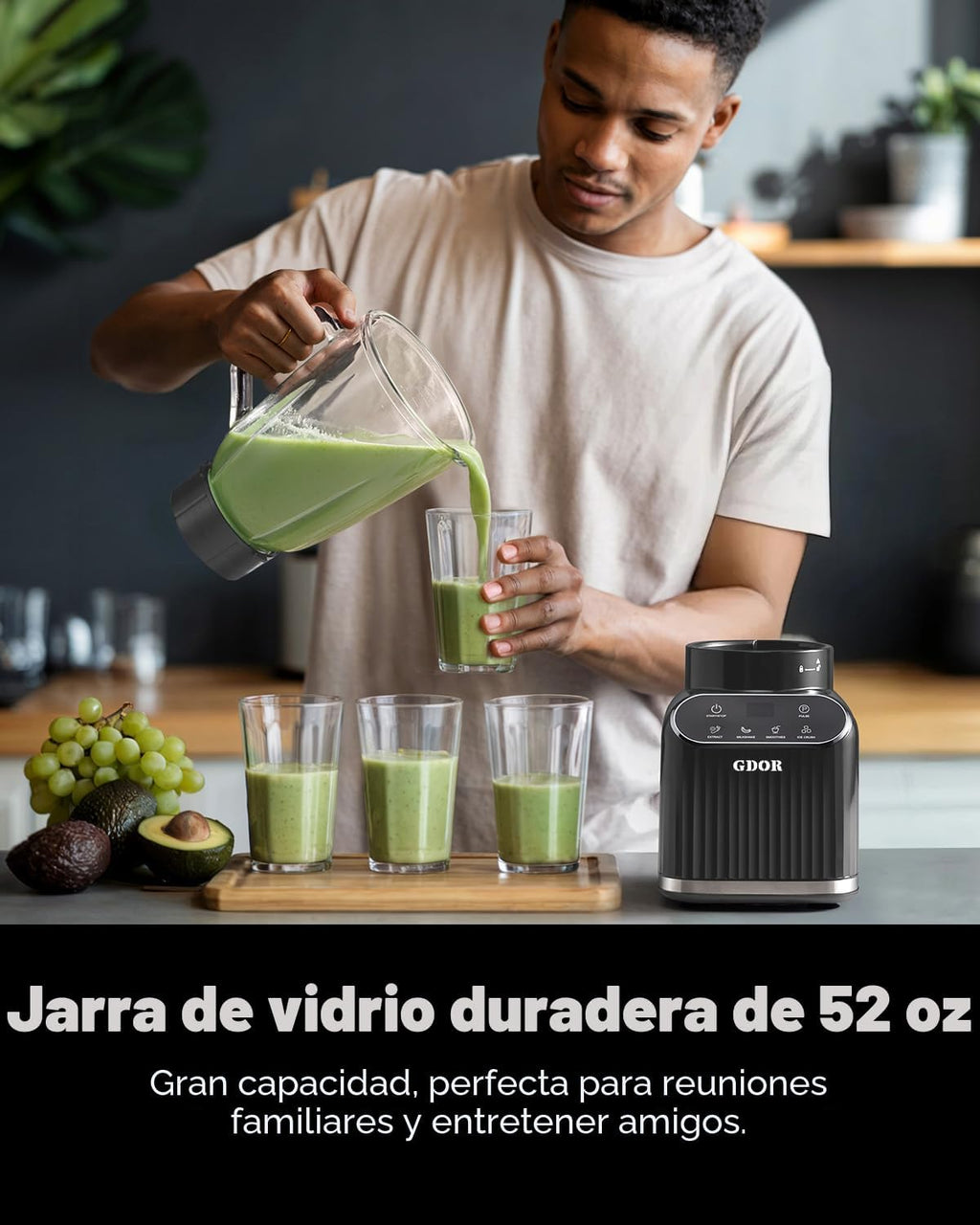 Licuadora GDOR Smoothie para cocina, 1200W Licuadora de vidrio con 5 programas inteligentes