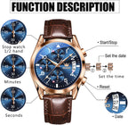 OLEVS Reloj de vestir de cuero para hombre, casual, cuarzo, marrón, pulsera, con fecha