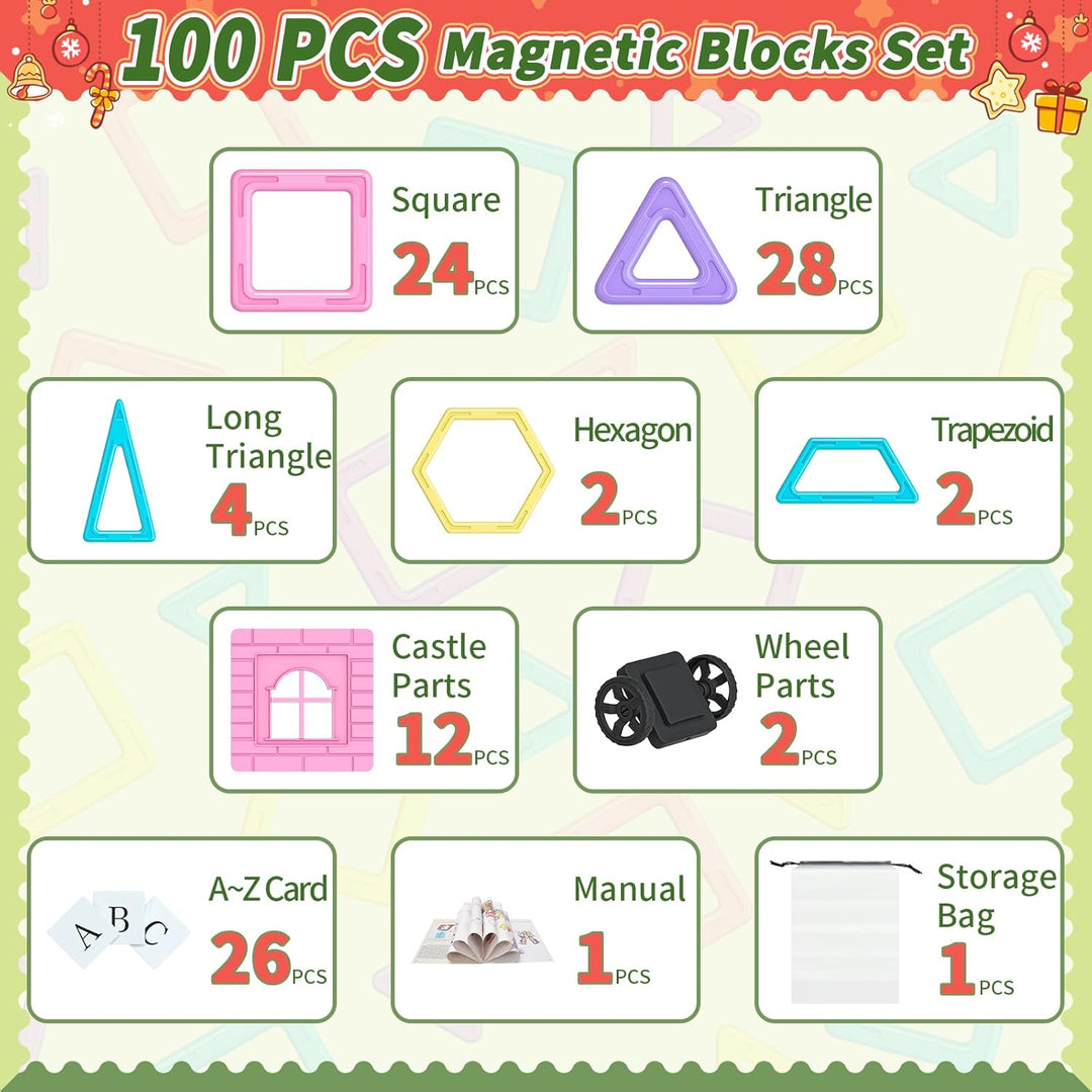 Rurvale 100 azulejos magnéticos, bloques magnéticos para niños de 3...