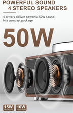 Seasonlife® Tocadiscos todo en uno con 4 altavoces y Bluetooth, marrón