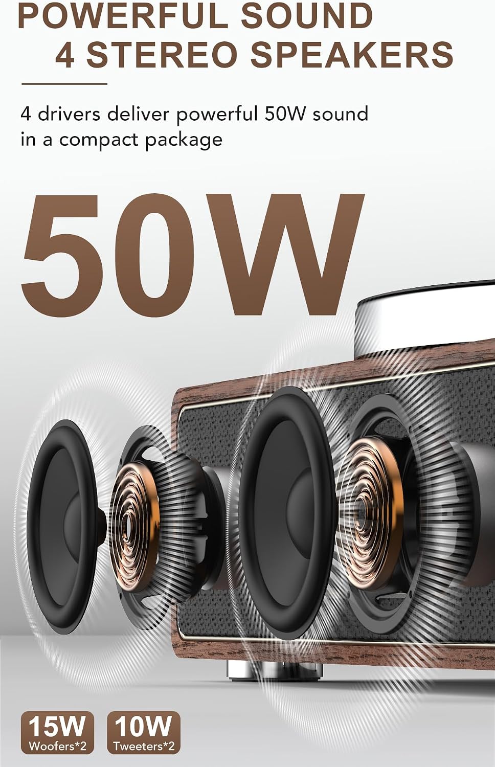 Seasonlife® Tocadiscos todo en uno con 4 altavoces y Bluetooth, marrón