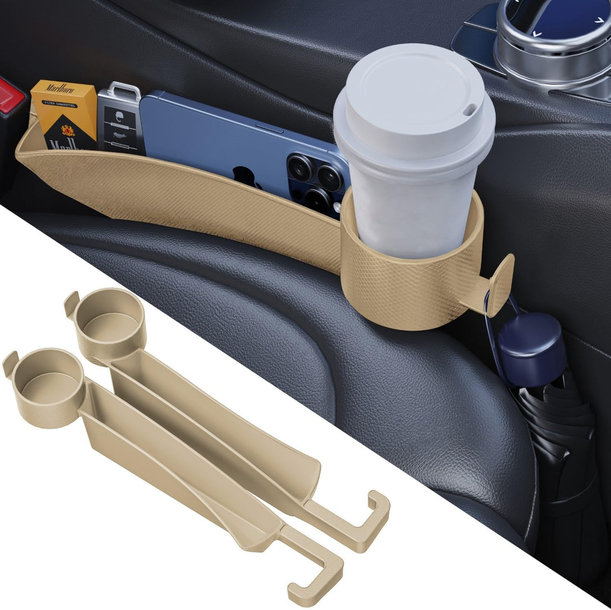 Tapón para hueco de asiento de coche con ranura de almacenamiento, organizador rellenador de huecos de auto con portavasos, tira universal rellenadora de hueco lateral de asiento de coche, paquete de