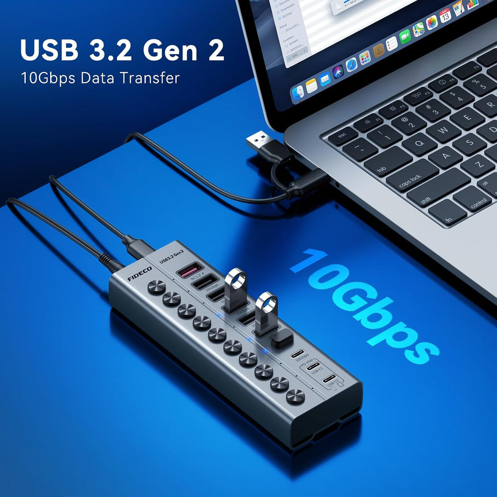 FIDECO, HCA162PD, hub USB de 10 puertos, alimentado