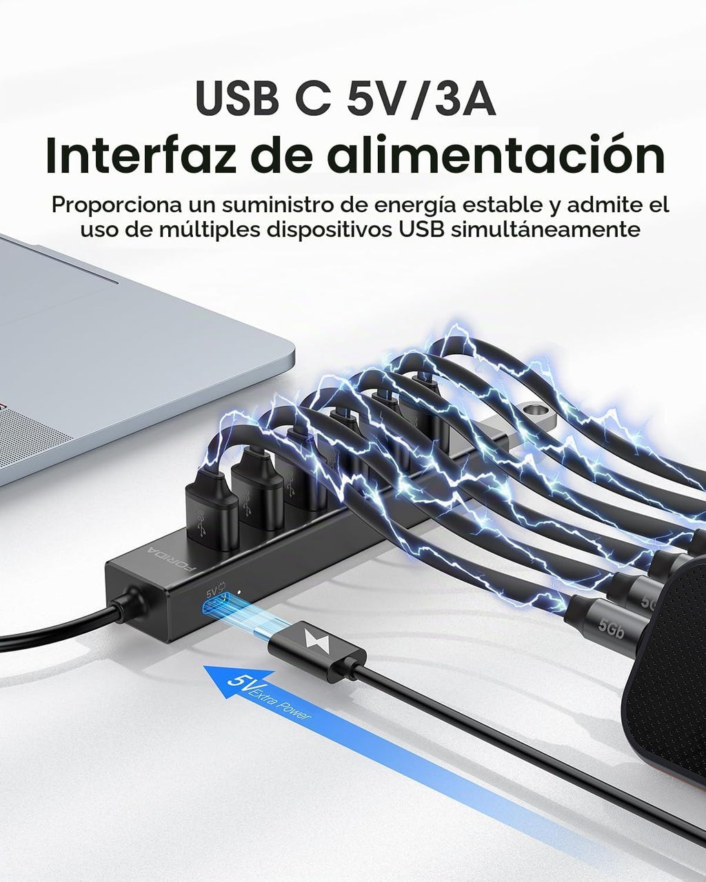 FORIDA, hub USB 3.0 alimentado, adaptador 5V/3A