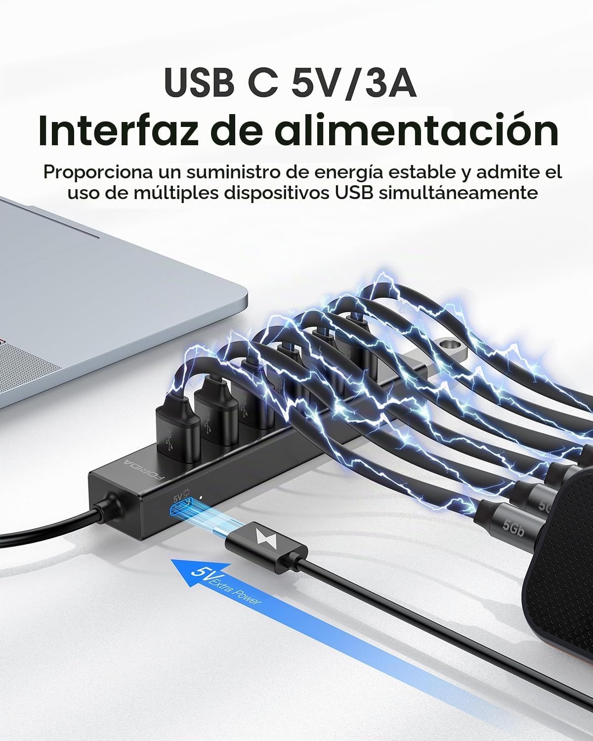 FORIDA, hub USB 3.0 alimentado, adaptador 5V/3A