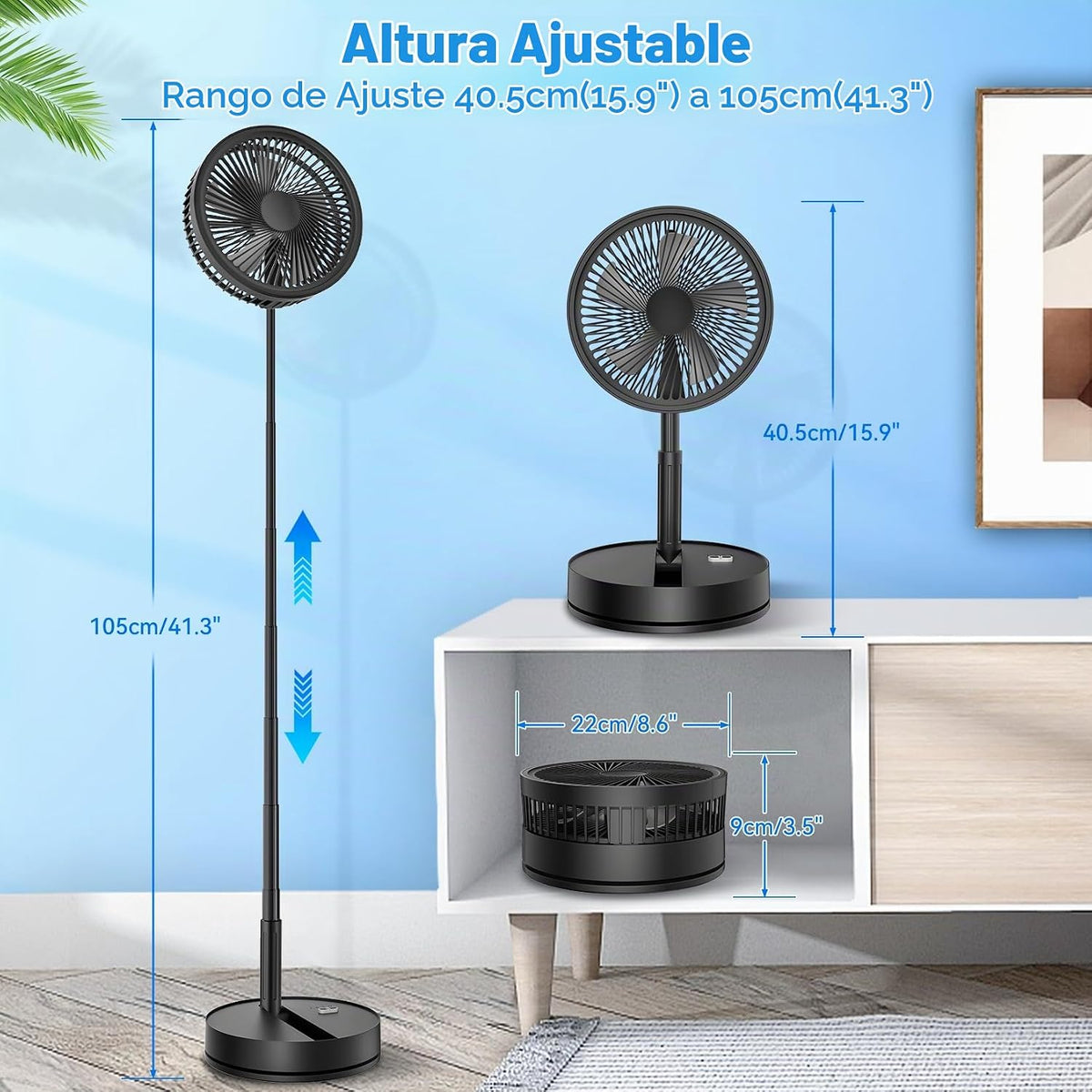 LIPETY Ventilador oscilante plegable portátil \u2013 Ventilador peq...