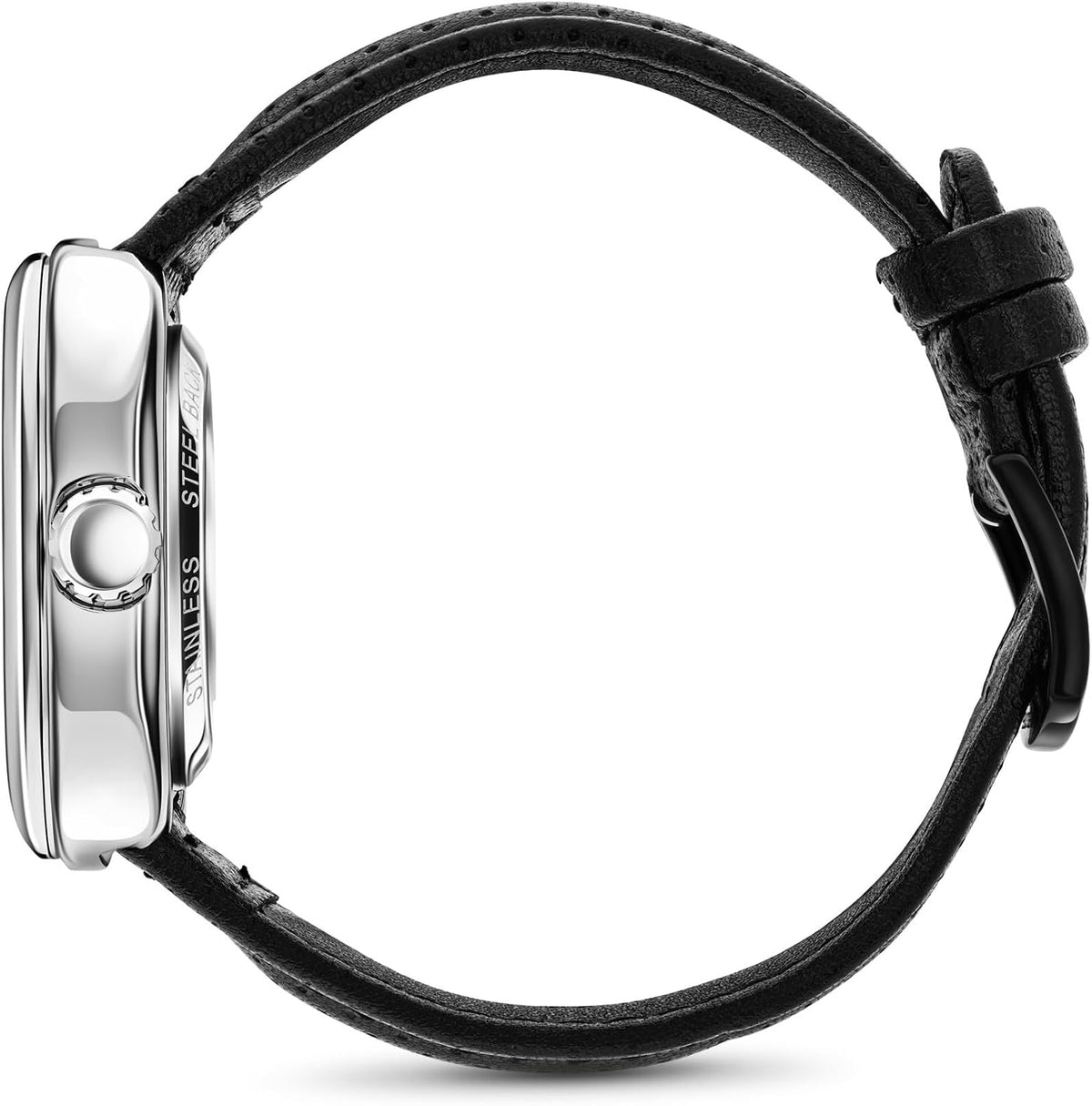 Stauer Reloj automático de esqueleto cuadrado para hombre, funda de cojín plateada de 1.732 pulgadas, esfera negra de corazón abierto, movimiento mecánico de 21 joyas, correa de cuero