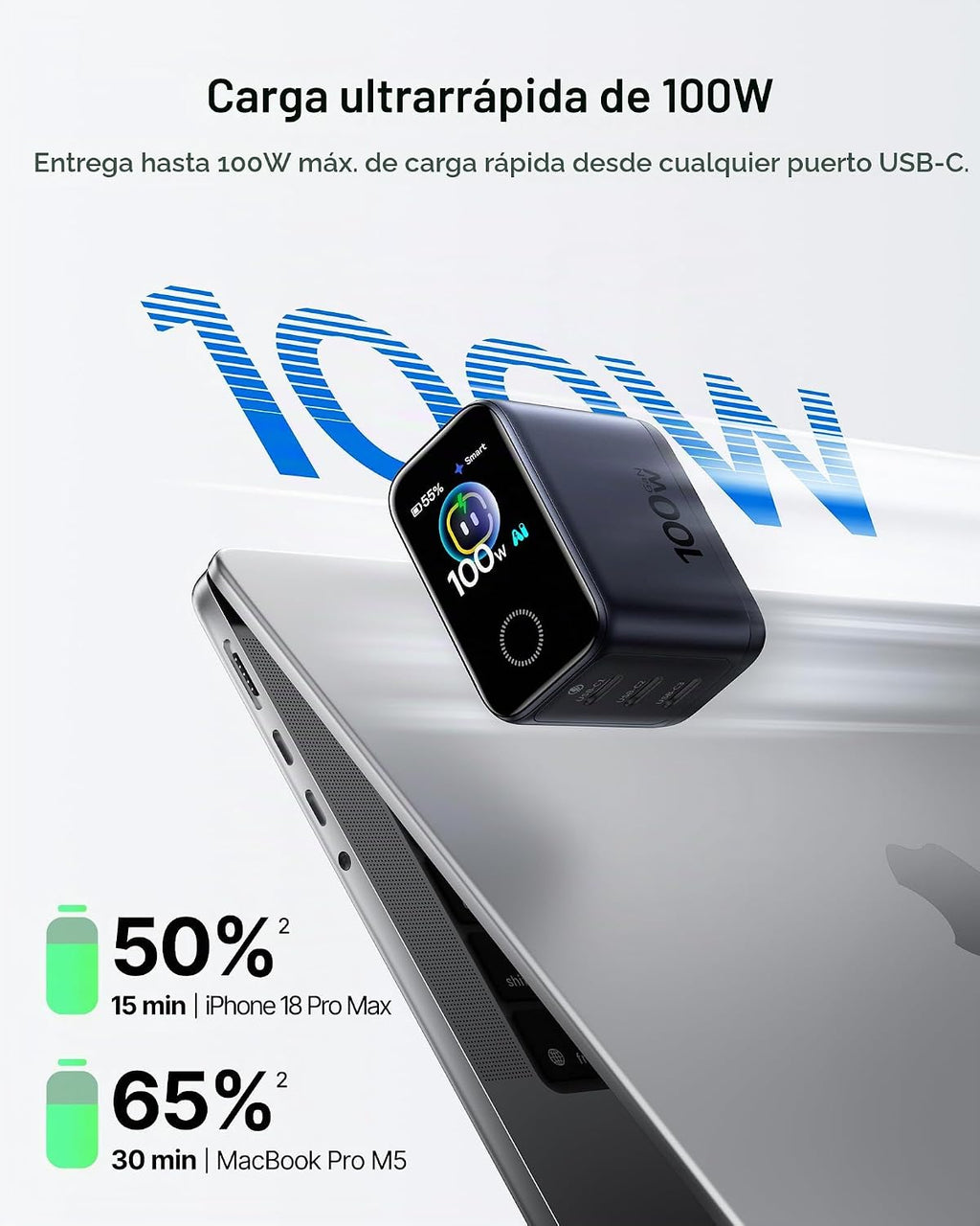 Baseus PicoGo Pro AH22 Cargador USB C de 100 W de carga rápida con pantalla