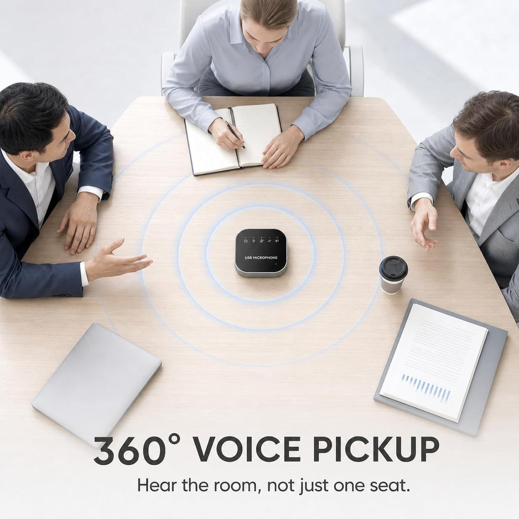 Altavoz de conferencia Bluetooth y micrófono, altavoz Bluetooth para sala de reuniones pequeña, altavoz de conferencia inalámbrico 360 ° con cancelación de ruido micrófonos para computadora