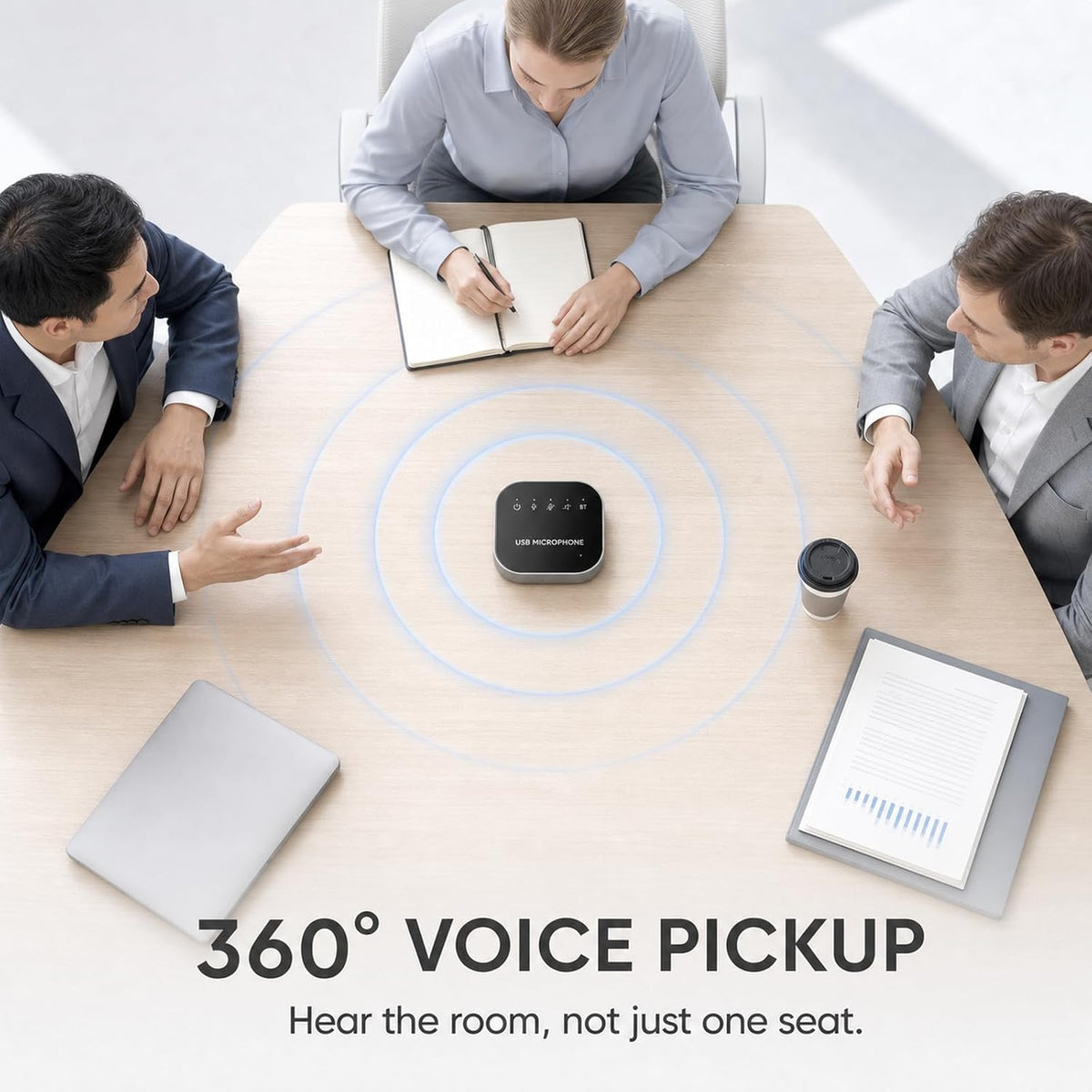 Altavoz de conferencia Bluetooth y micrófono, altavoz Bluetooth para sala de reuniones pequeña, altavoz de conferencia inalámbrico 360 ° con cancelación de ruido micrófonos para computadora