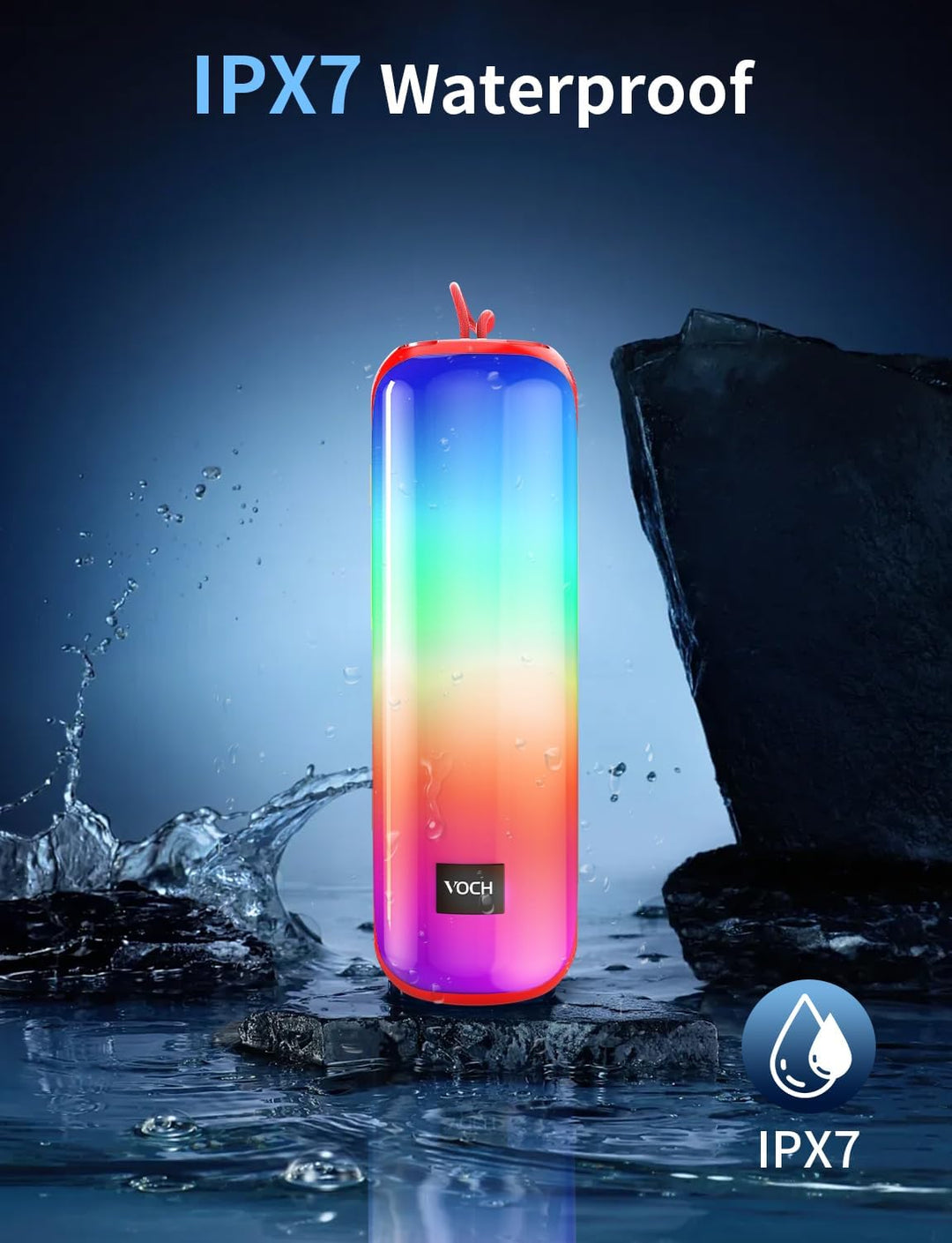 VOCH Altavoz Bluetooth 5.3 con luz RGB, altavoz inalámbrico portáti...