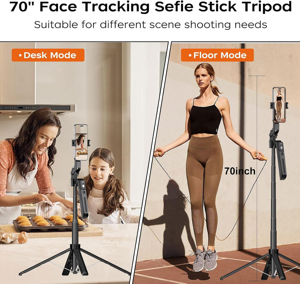 Trípode para selfie de seguimiento automático de 70.9 pulgadas para iPhone Android, sin aplicación, trípode de rotación de 360° que sigue tu movimiento con control remoto para transmisión en vivo, TikTok, YouTube