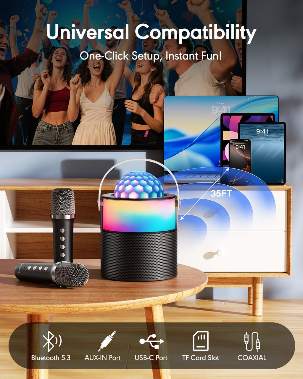 Máquina de karaoke con luces LED de discoteca para adultos y niños, altavoz Bluetooth portátil con 2 micrófonos inalámbricos, regalos de cumpleaños de Pascua para niños, familia