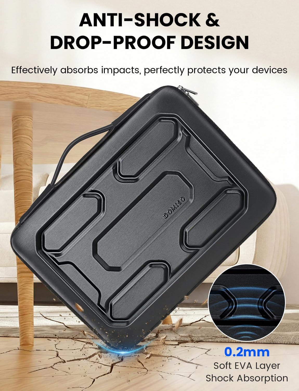 DOMISO Funda rígida para laptop de 17 a 17.3 pulgadas, impermeable, a prueba de golpes, funda rígida para laptop con asa y bolsillo de almacenamiento, compatible con MacBook, HP, Dell, negro