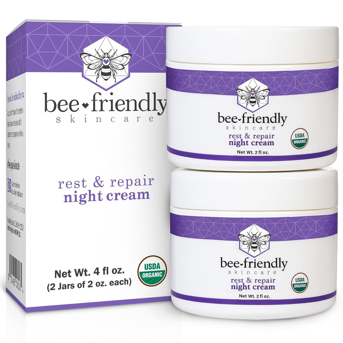 BeeFriendly Crema de noche orgánica, certificada por USDA, hidratan...