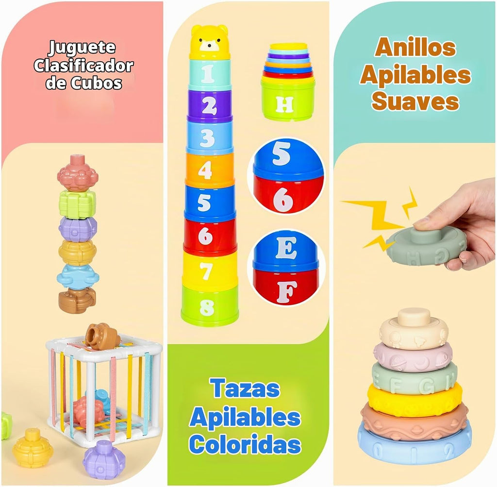 6 en 1 Juego Montessori para Bebés, Set Sensorial para Recién Nacidos, Regalo de Aprendizaje Temprano