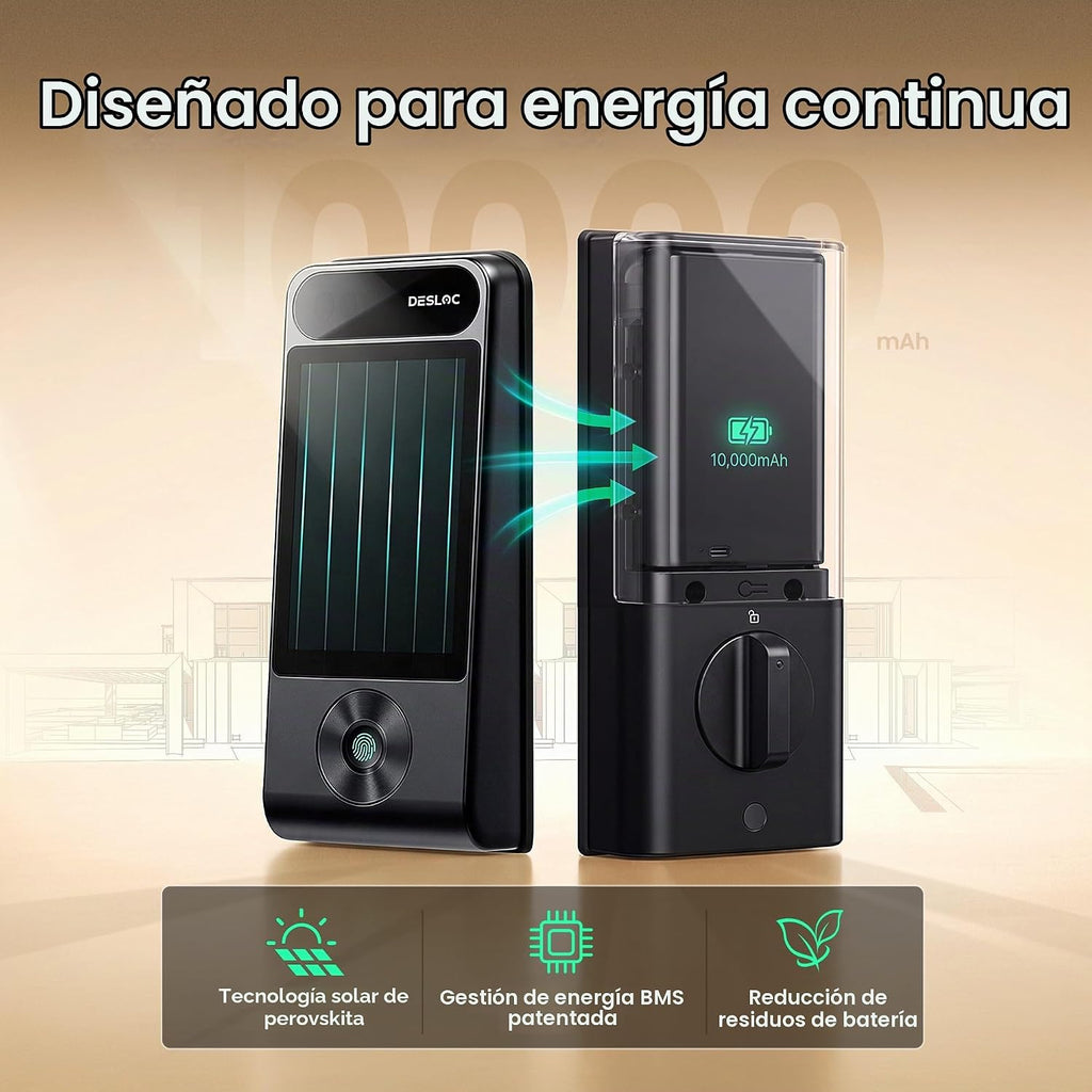 DESLOC Cerradura inteligente solar V150 Plus, cerrojo de WiFi con