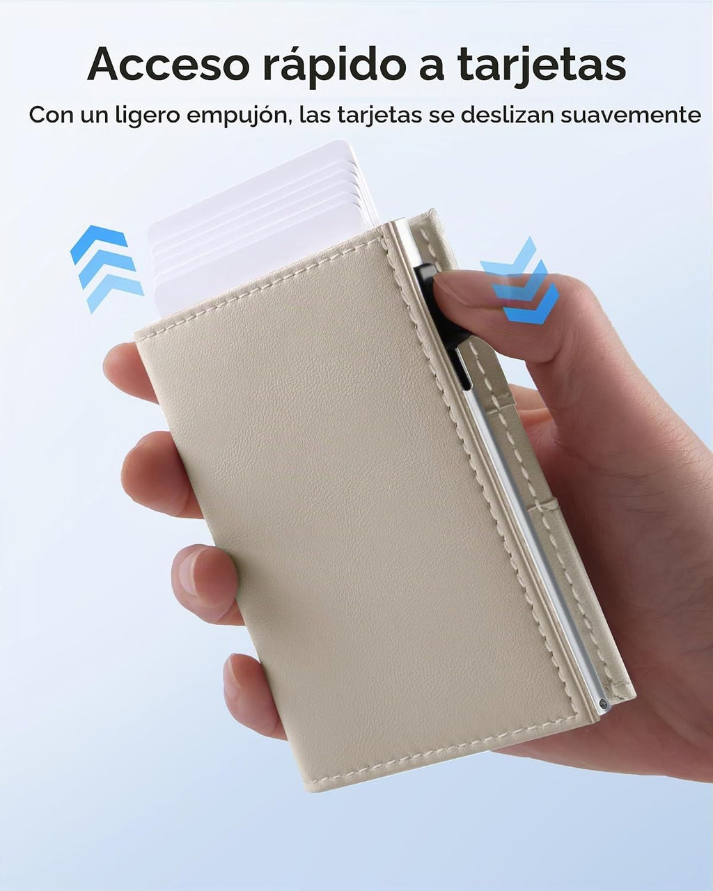 Cartera mejorada 2026 para hombre, bloqueo RFID [desplegable suavemente] Soporte para tarjetas de crédito minimalista triple billetera delgada de metal y ranura para efectivo, cartera de bolsillo