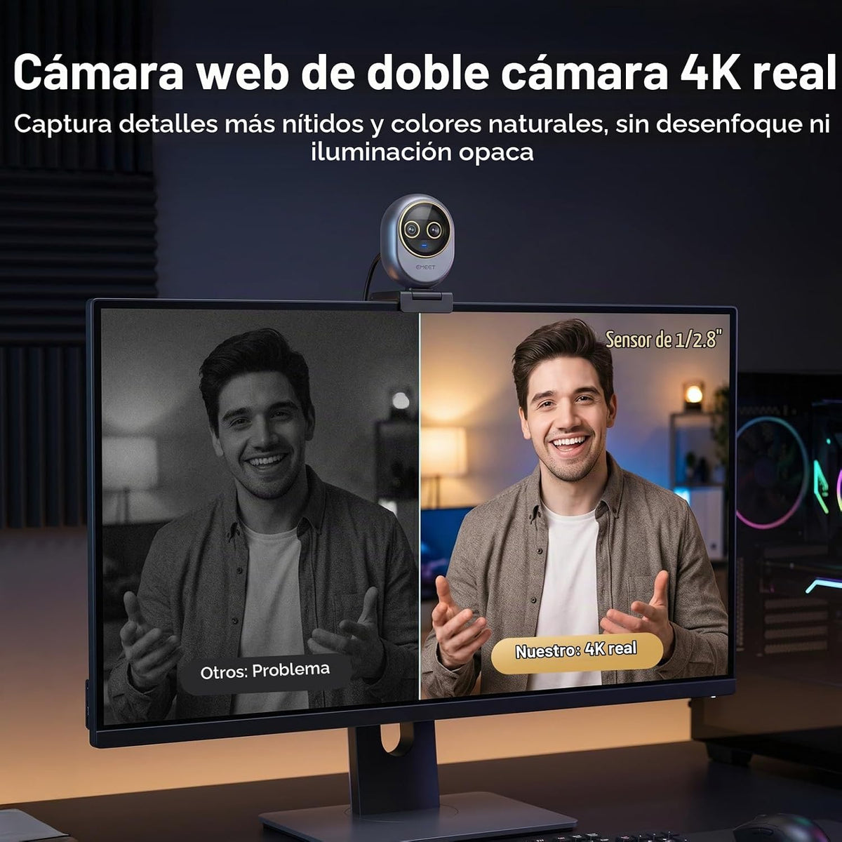 EMEET Cámara web 4K de doble cámara Piko para transmisión, gran angular y