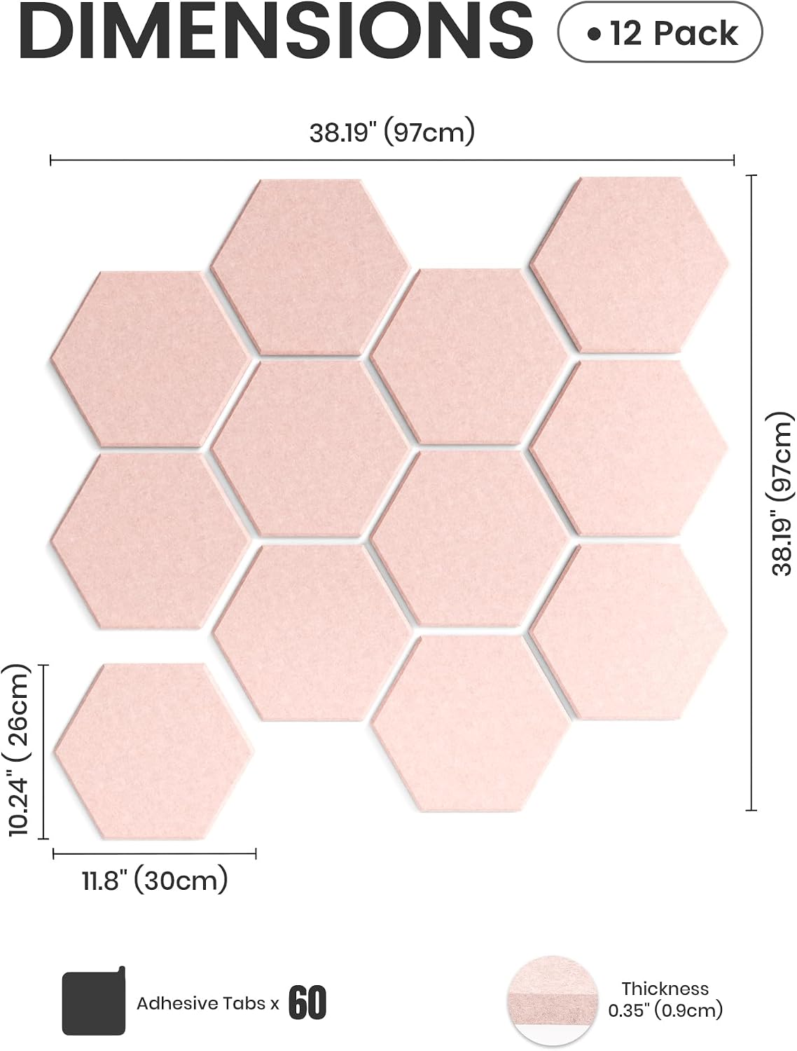 Paquete de 12 azulejos hexagonales de fieltro para tablón de