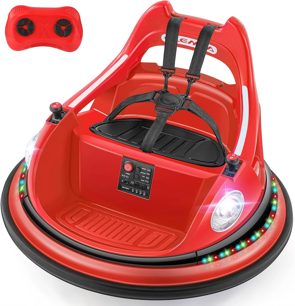 Coche chocón para niños, 3.1 km/h máx, coche eléctrico de 12 V para niños pequeños, coche de choque con giro de 360° y música, 5 modos de iluminación, calcomanías DIY, coche de montar con