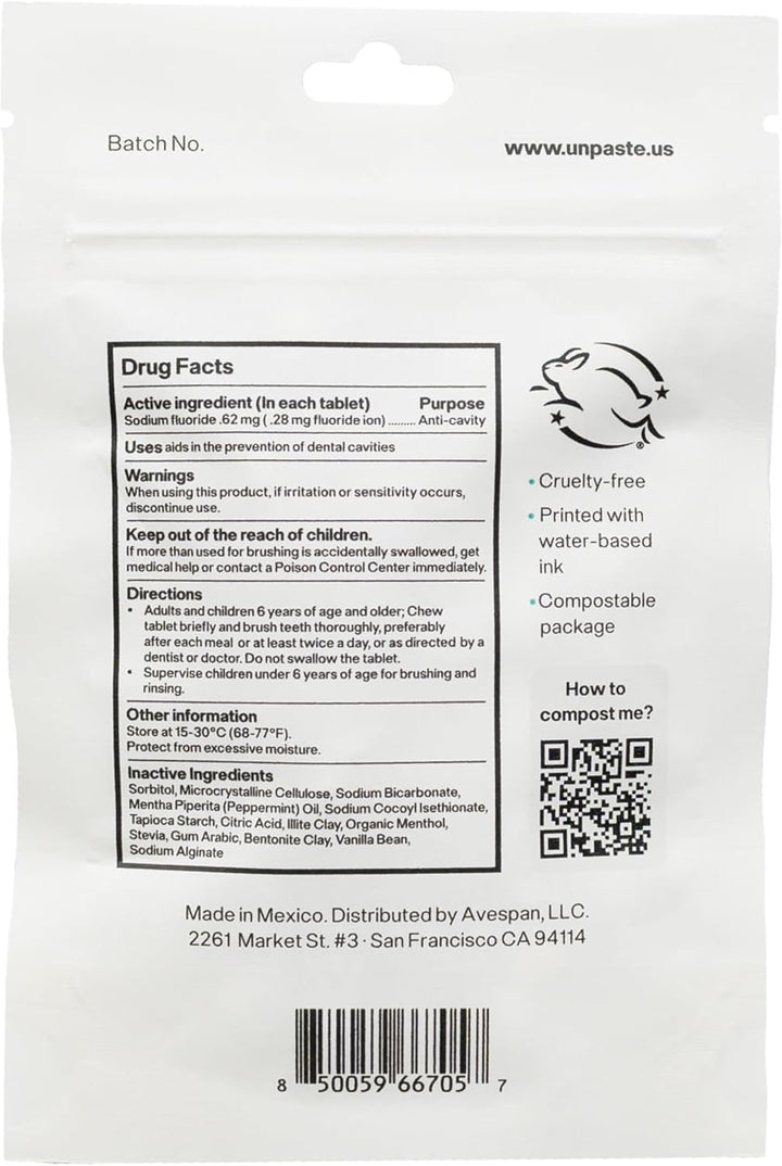 Tabletas de pasta de dientes con flúor sin pegar, menta, 250ct | Xi...