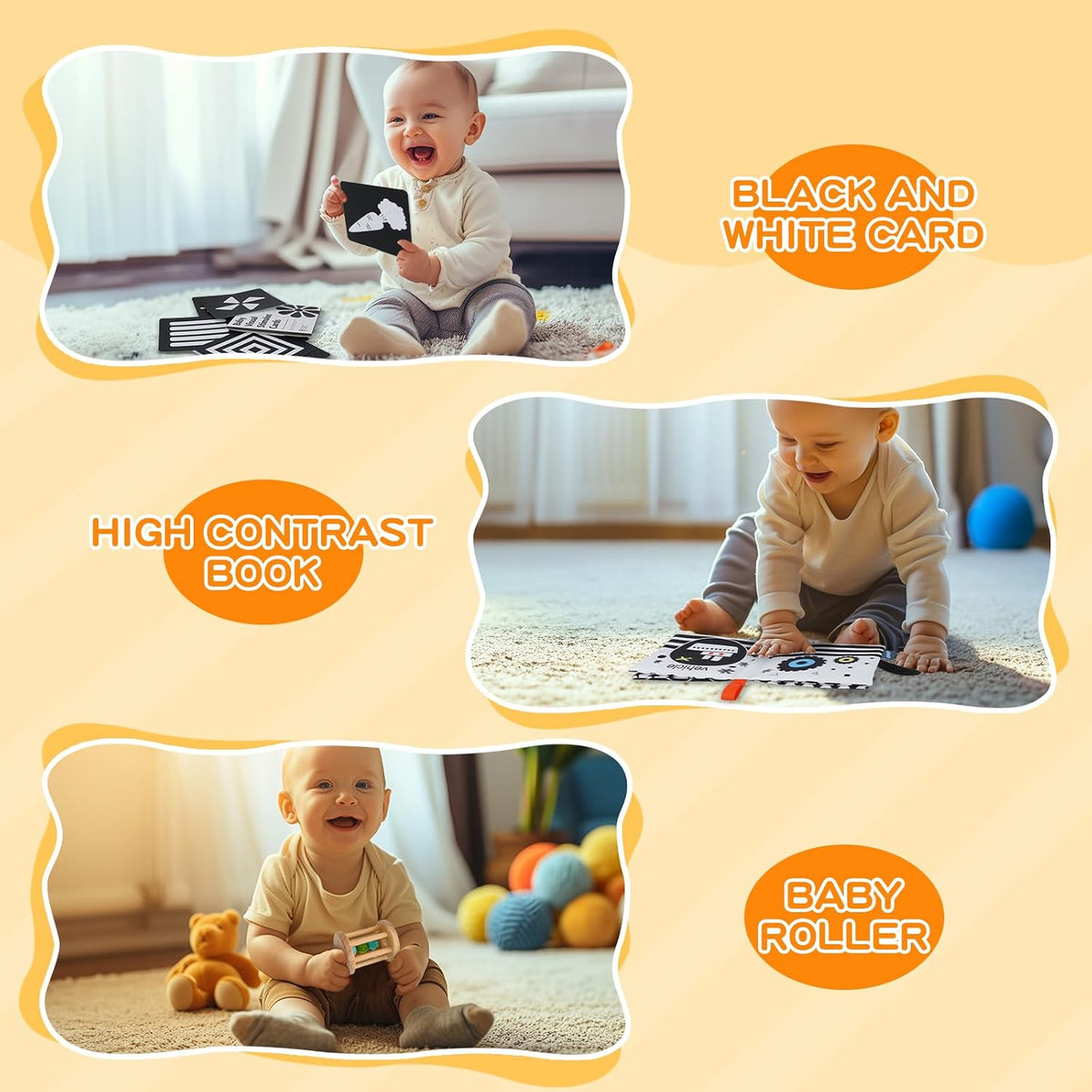 Juguetes Montessori para bebés de 0 a 6 meses, juego educativo de aprendizaje 6 en 1 para recién nacidos, regalos para niños pequeños, incluye tambor giratorio, caja de permanencia de objetos, espejo de tiempo abdominal para bebés y más