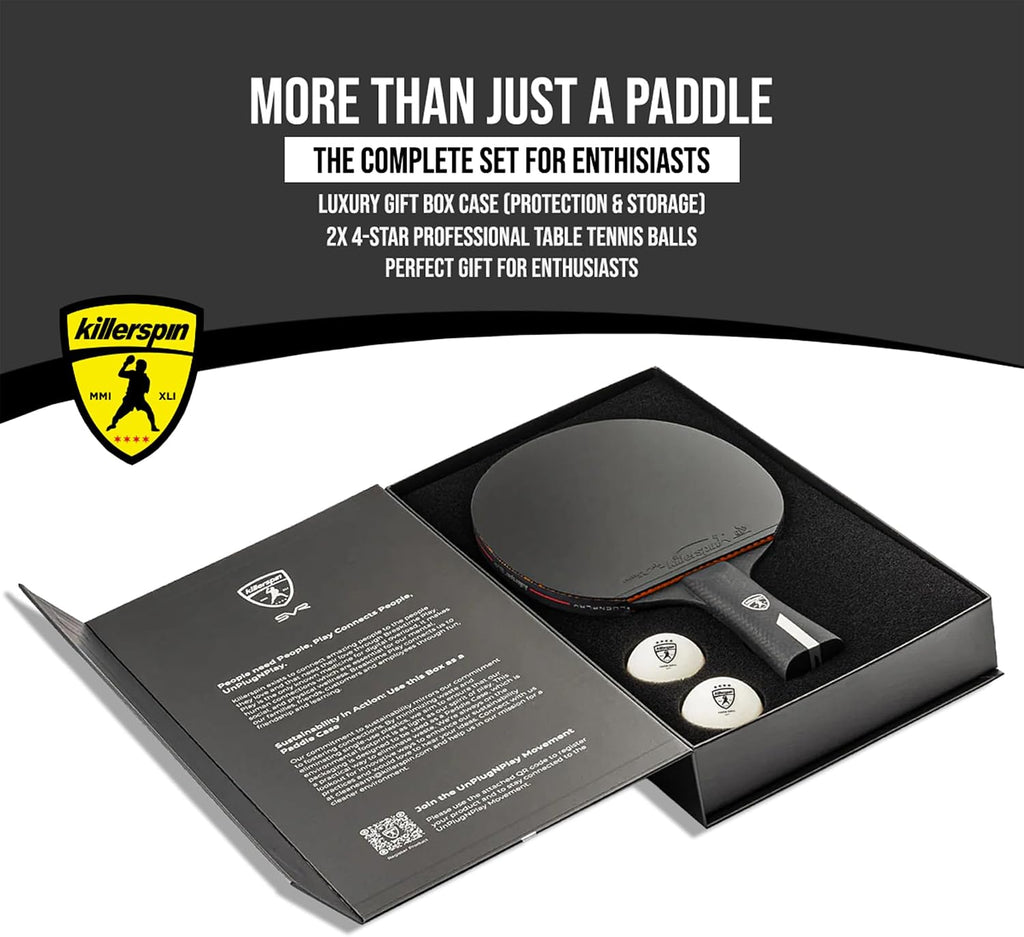 Killerspin Stilo7 SVR - Raqueta de ping pong, raqueta de tenis de mesa de nivel de rendimiento con tecnología de carbono, funda de libro de memoria, color negro