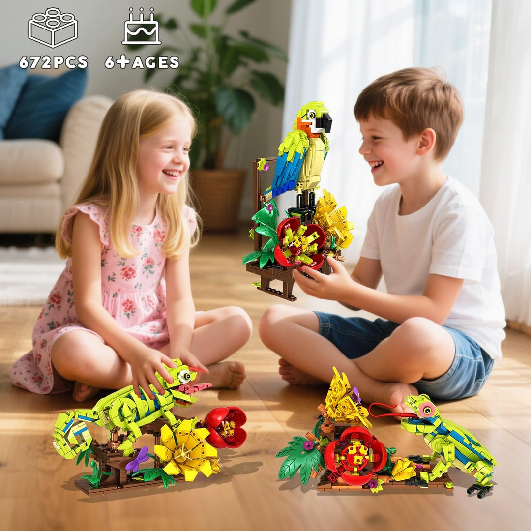 HOGOKIDS Juego de construcción de rana lagarto y loro de