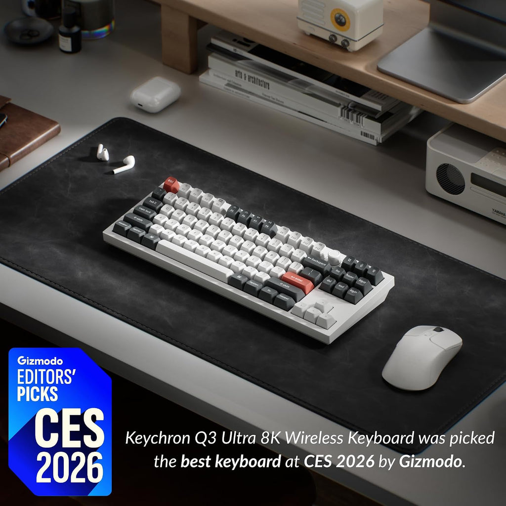 Teclado mecánico inalámbrico Keychron Q3 Ultra Tasa de sondeo 8KHz, TKL 2.4G/Bluetooth 5.3/por cable Hasta 660 horas de batería, Hot-Swappable Aluminio RGB para Mac/Windows/Linux—Blanco