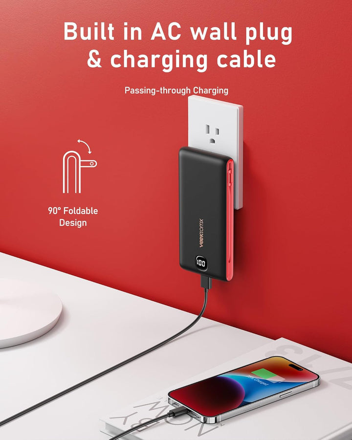 VEEKTOMX Cargador portátil con cables integrados de 10000 mAh, banc...
