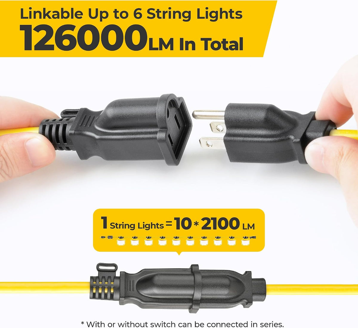 Cadena de luz LED de construcción de 3 puntas de 100 pies con