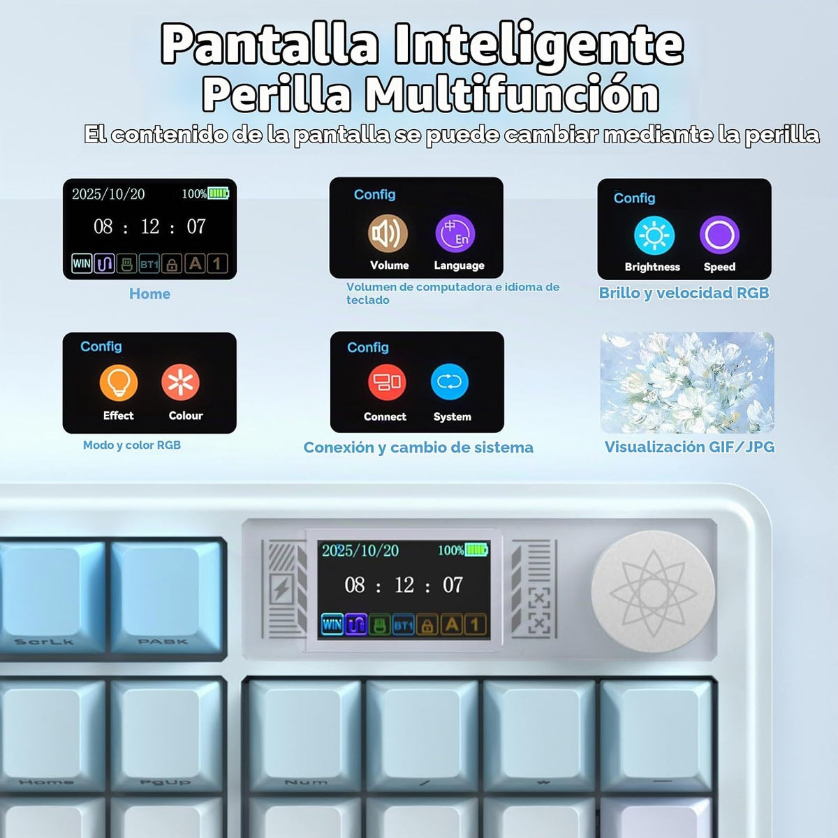 CORBOBO LINGBAO K108 Pro Teclado mecánico inalámbrico con pantalla...