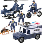 Liberty Imports Juego de 8 Piezas de Vehículos de Juguete y Figuras de Patrulla de Rescate Policial - Helicóptero, Camión SWAT, Motocicleta, Figuras de Acción, K-9, Armas y Accesorios para Juego