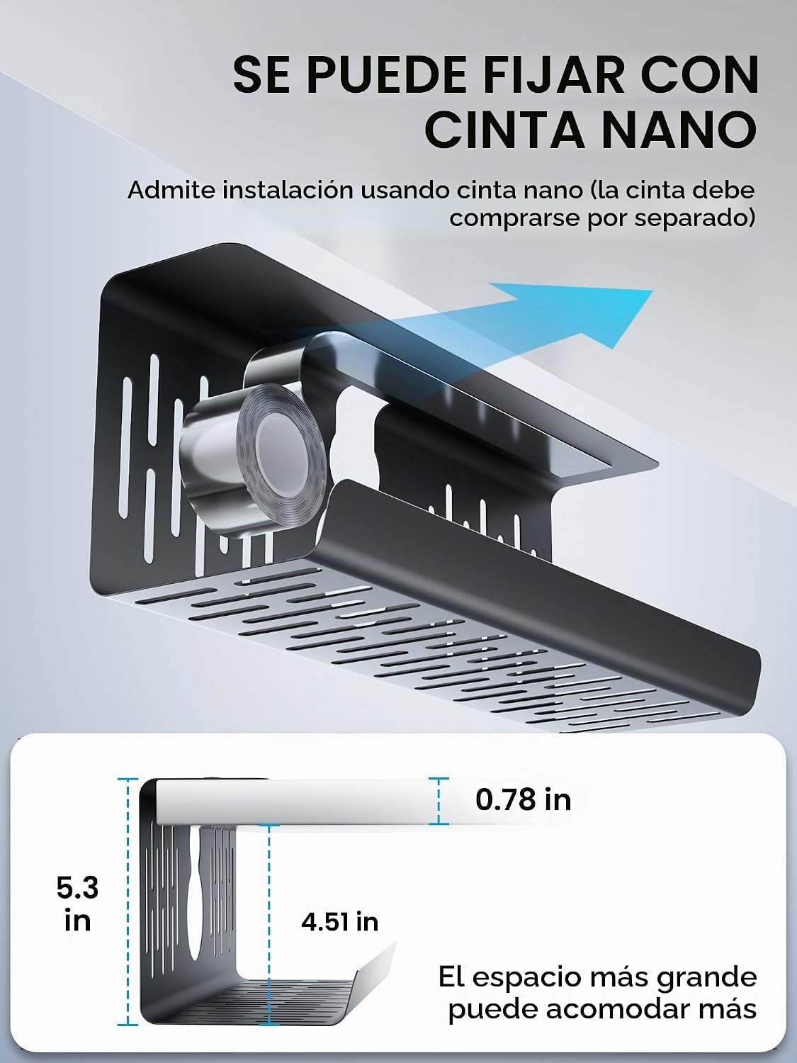Bandeja de gestión de cables para debajo del escritorio sin perforación, gestión de cables de 14'', abrazadera sin perforaciones, bandeja de cables de metal, organizador de cables debajo del