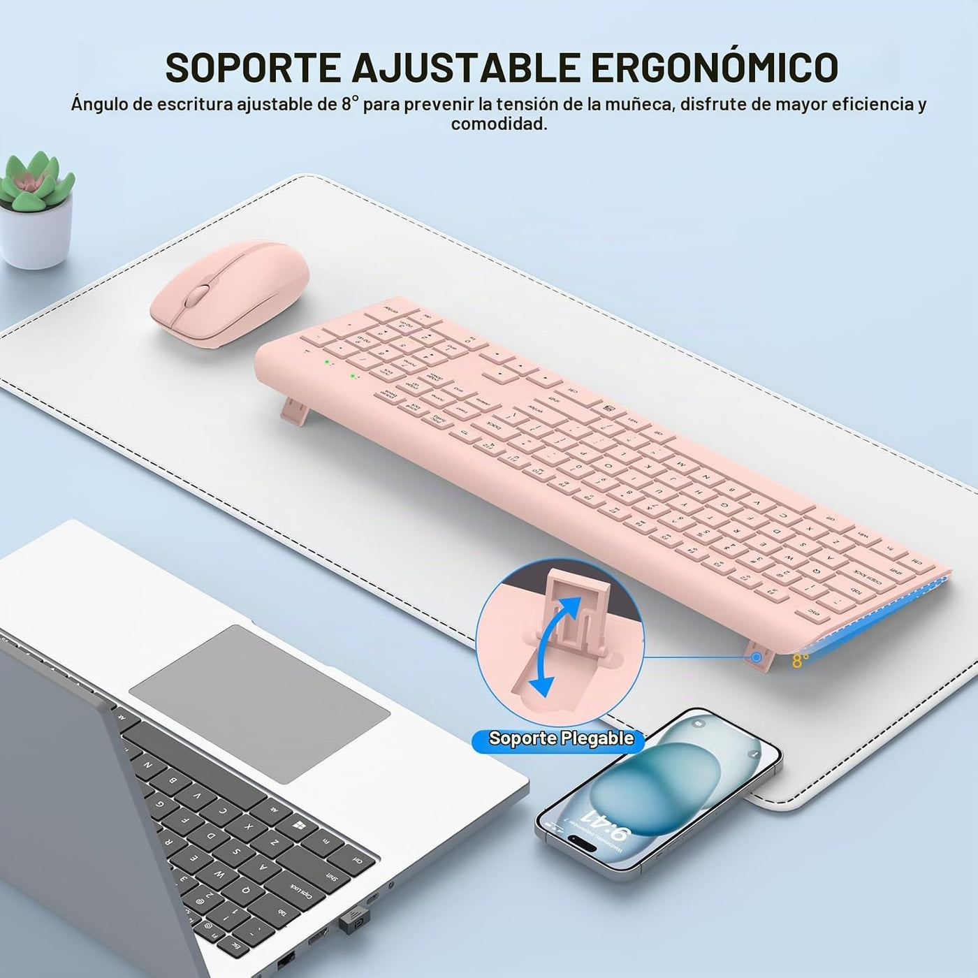 Combo de teclado y mouse inalámbricos, teclado ergonómico silencios...