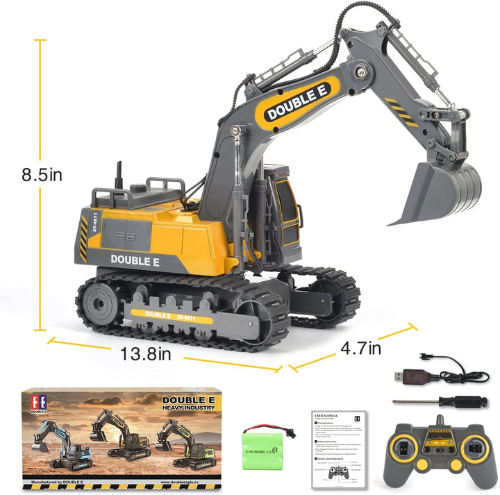DOUBLE E Excavadora de juguete con control remoto, juguetes de cons...