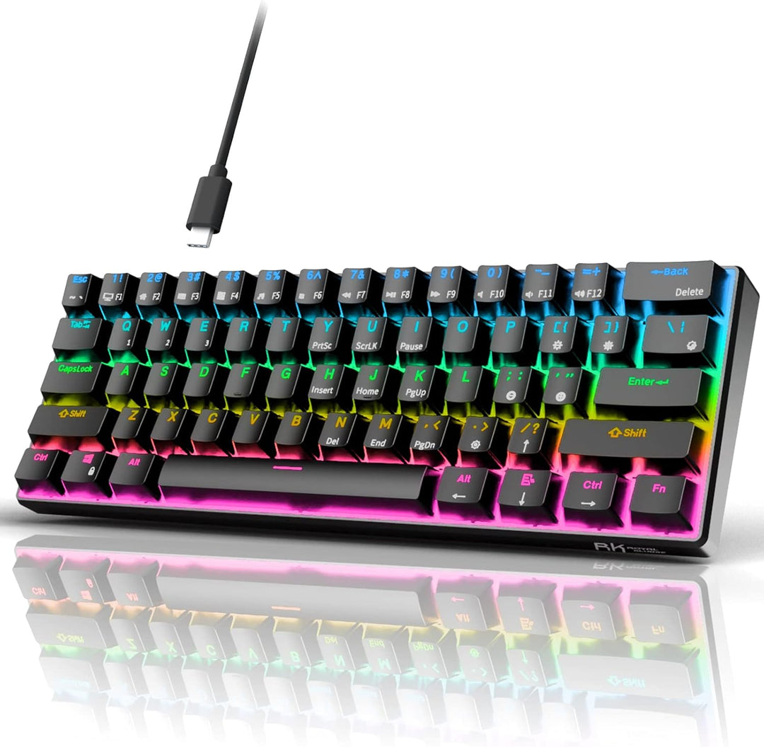 RK ROYAL KLUDGE RK61 Teclado mecánico con cable 60% para juegos pro...