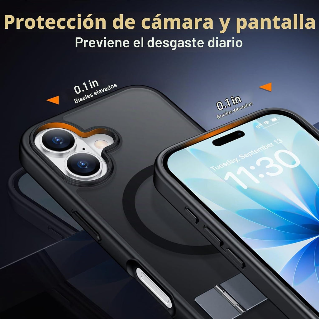 SPIDERCASE - Funda magnética para iPhone 16, soporte integrado, color negro