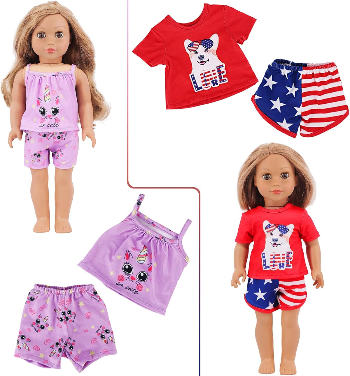K.T. Fancy American - Juego de 10 accesorios de ropa para muñecas de 18 pulgadas