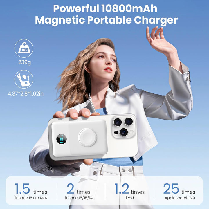 Cargador portátil magnético 6 en 1 para iPhone con cables incorpora...