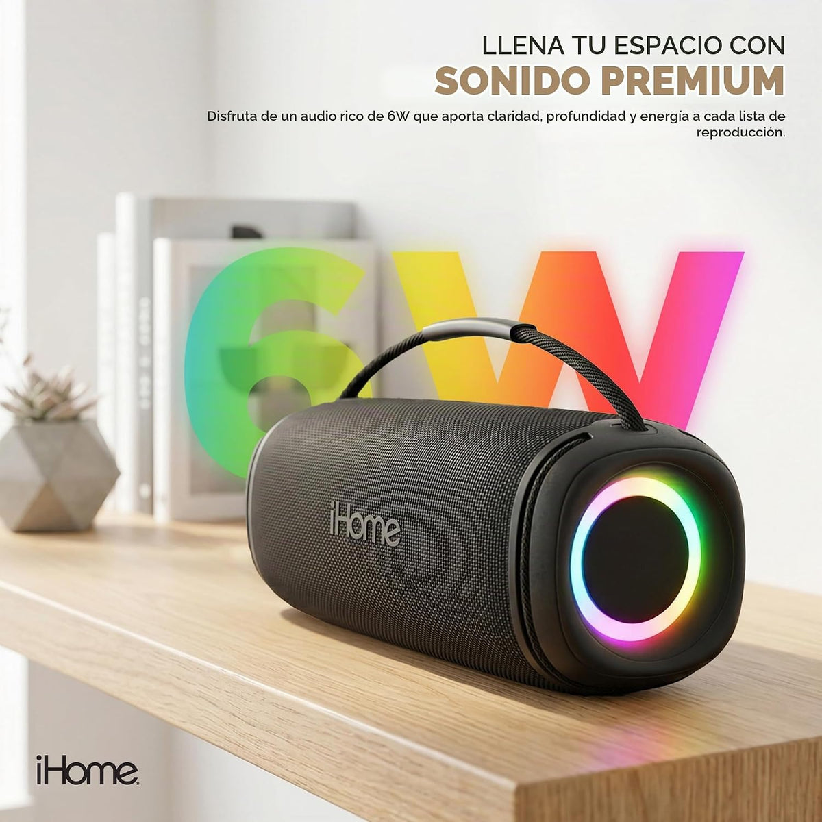 iHome Quest Max - Altavoz portátil inalámbrico, Bluetooth 5.3, luces RGB que cambian de color, resistente al agua, batería recargable, correa de transporte, emparejamiento de altavoces TWS