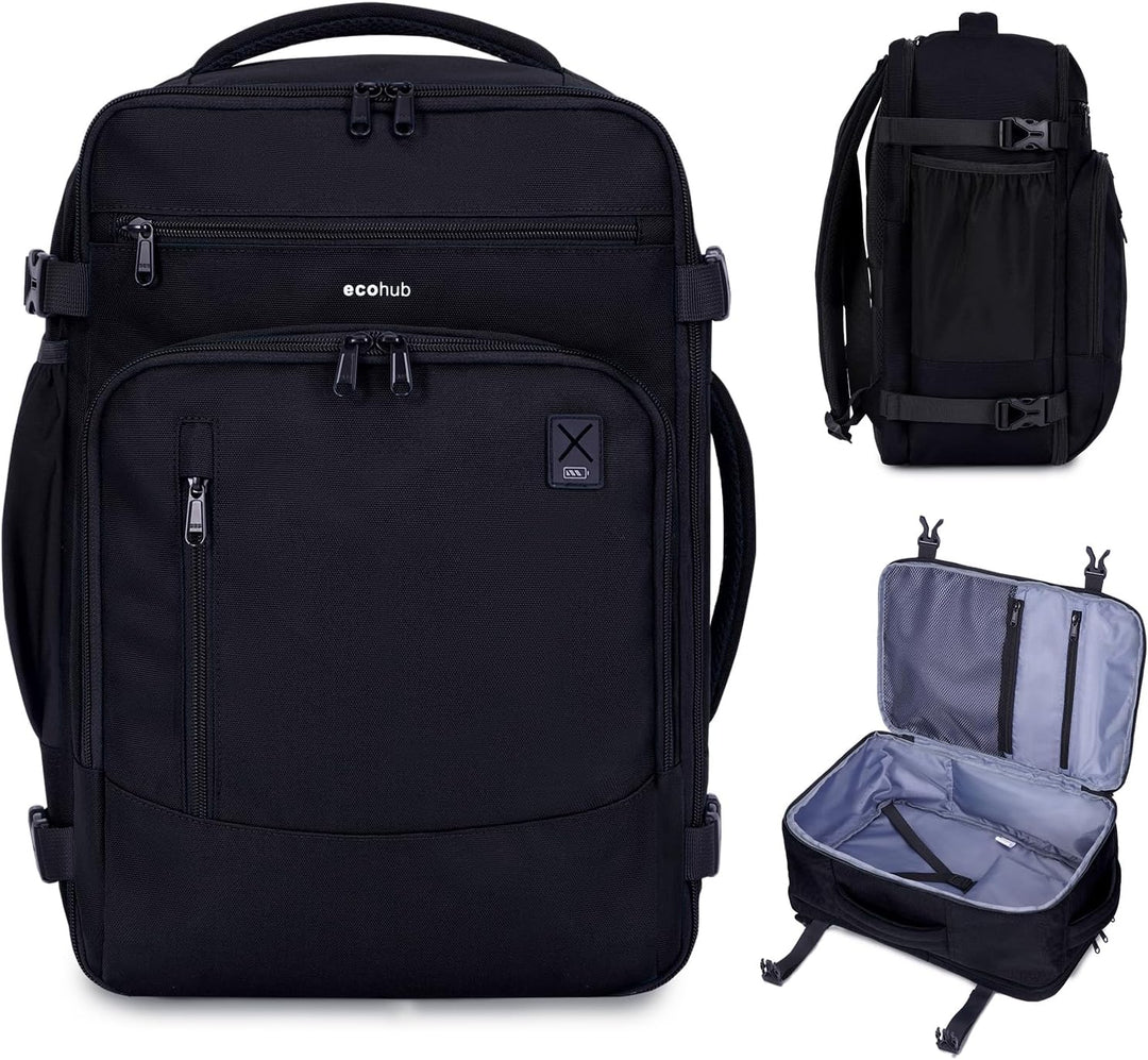ECOHUB Mochila de Viaje Mochila de Equipaje de Mano, Negro-3, Mochi...