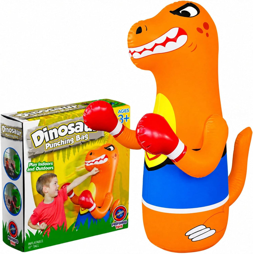 Saco de boxeo inflable de dinosaurio de Preferred Toys para niños – Bolsa Bop para niños pequeños y niños de 3 a 14 años – Juguetes de 47" inflables con acción de rebote – Llene la base con arena o
